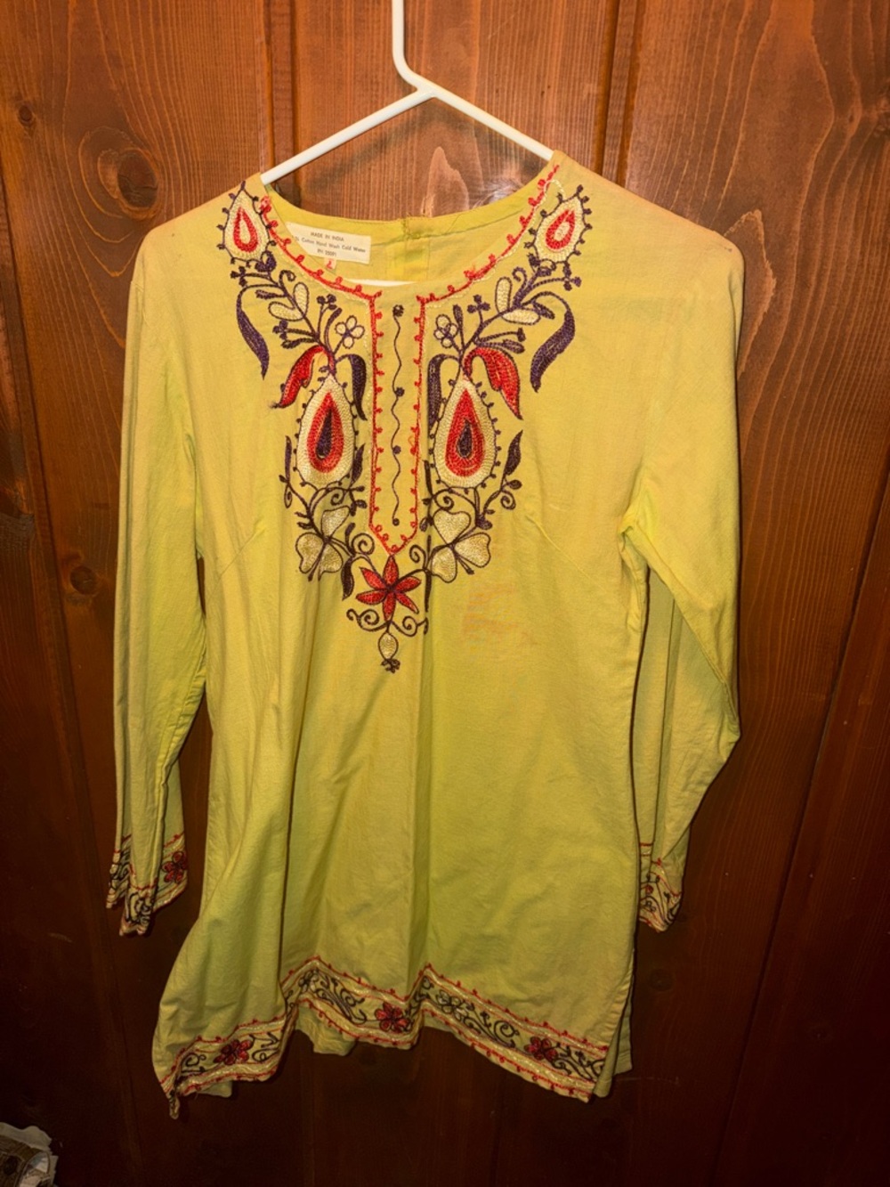 Vintage Embroidered Lime Green Women's Tunic Top Made in India